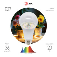 Фитолампа для растений Эра ФИТО A65-20W-PFR-E27-GR Б0068577