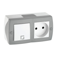 Выключатель одноклавишный + розетка без заземления Mono Electric Octans IP20 10А 250В бело-серый 104-020001-185