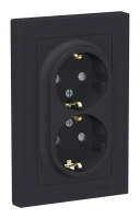 Розетка двухместная Schneider Electric ATLASDESIGN, скрытый монтаж, с заземлением, со шторками, карбон