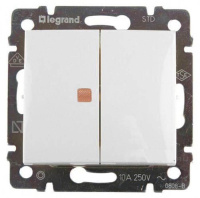 Переключатель двухклавишный Legrand Valena 10A 250V с подсветкой белый 774445