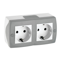 Розетка на 2 пост с заземлением Mono Electric Octans IP20 16А 250В бело-серый 104-020007-120