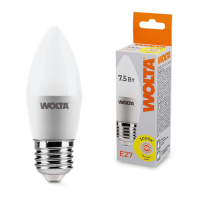 Светодиодная лампа WOLTA 7.5Вт 3000K E27 свеча матовая 25YC7.5E27