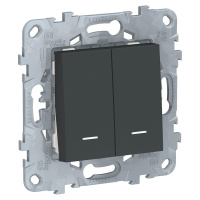 Переключатель двухклавишный с подсветкой Schneider Electric Unica New NU521354N