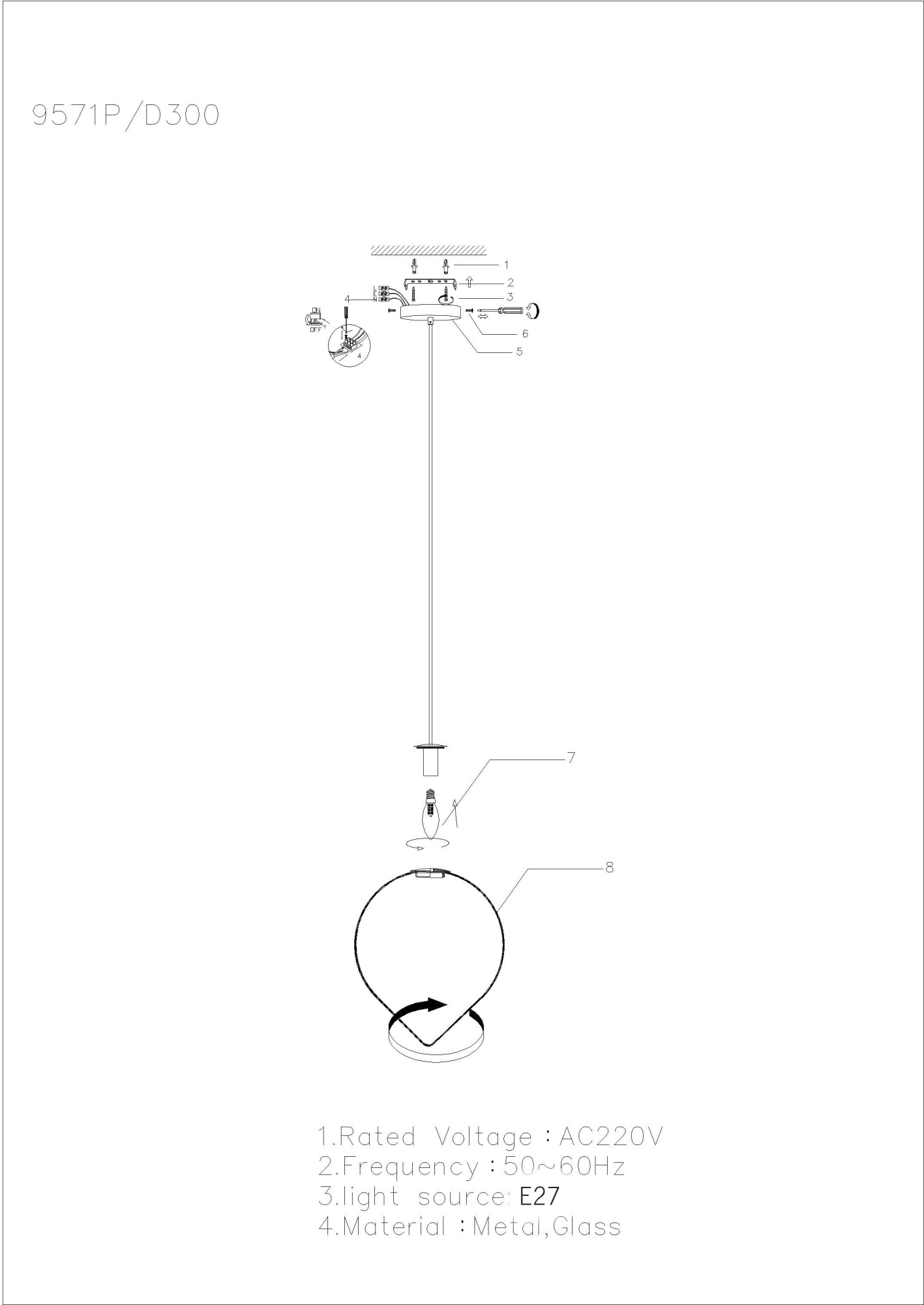 Подвесной светильник iLamp Cento 9571P/1-D300 BR-WH — купить в Bronko‑Decor